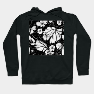 Black and White Vintage Floral Cottagecore Romantic Flower Peony Rose Leaf Design Hoodie